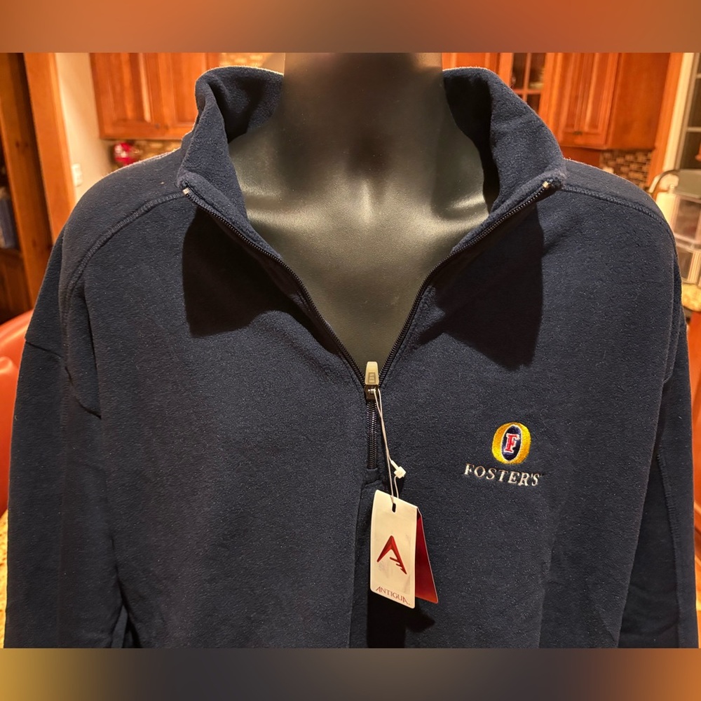 Antigua NWT men’s Fosters’ lager quarter zip pullover. Dark blue with logo. 2XL‎ - Picture 2 of 8
